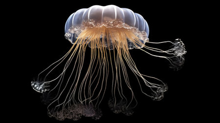 Jellyfish isolated on black background, 3D illustration. Jellyfish is a species of jellyfish found in the Pacific Ocean.の素材