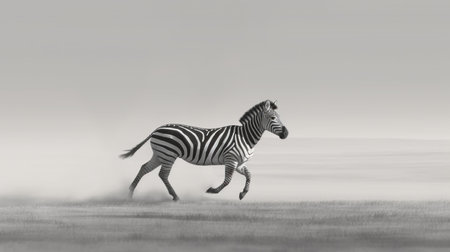 Zebra running in the fog, 3d illustration, monochromeの素材