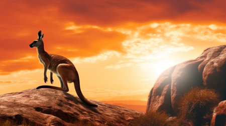 Kangaroo on a rock at sunset - 3D Renderingの素材