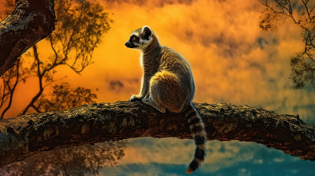 Ring-tailed lemur (Lemur catta) on treeの素材