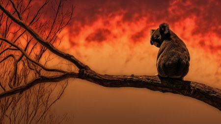 Lemur sitting on a branch at sunset, 3d renderの素材