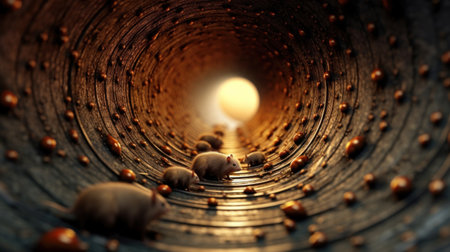 Tunnel with rat. 3d illustration. 3d renderingの素材