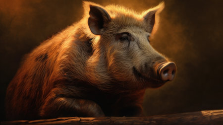 Wild boar (Sus scrofa) on a dark backgroundの素材