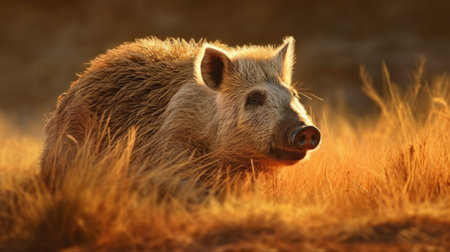 Wild boar (Sus scrofa) in the golden grassの素材