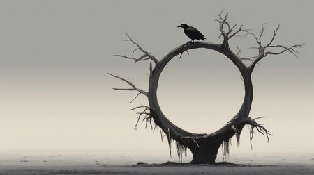 Black crow sitting on a tree in the desert of Namibia.の素材