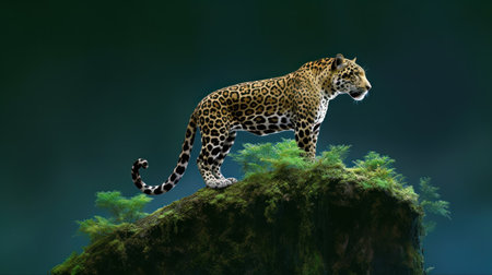 Leopard on a rock in the forest. 3D rendering.の素材