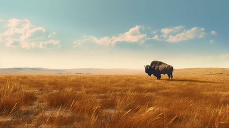 American bison (Bison bison) grazing in grasslandの素材