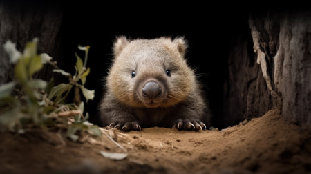 Wombat (Vombat breviceps) in a cave.の素材