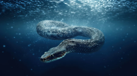 3d rendering of a snake in deep blue ocean. 3d illustration.の素材