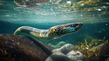 Image of a snake in the water. Reptile. Animal.の素材
