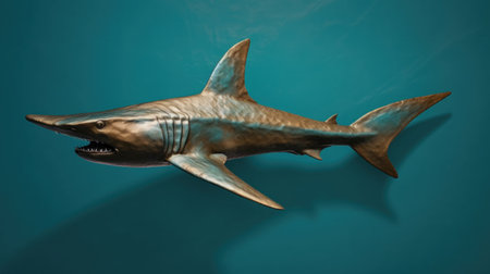 3D render of a great white shark swimming underwater in the oceanの素材