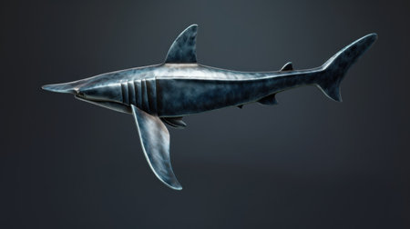 3D rendering of a shark isolated on a dark background with copy spaceの素材