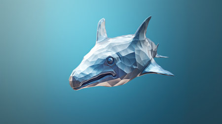 3d rendering of a shark in low poly style on blue backgroundの素材