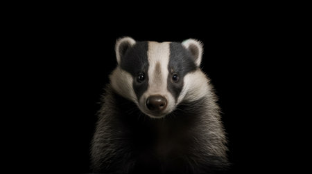 European Badger, Meles Meles, in front of a black backgroundの素材