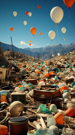 A landfill site with mountains of trash and discarded.UHD wallpaperの素材