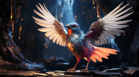 A pixelated digital canyon with holographic birds.UHD wallpaperの素材