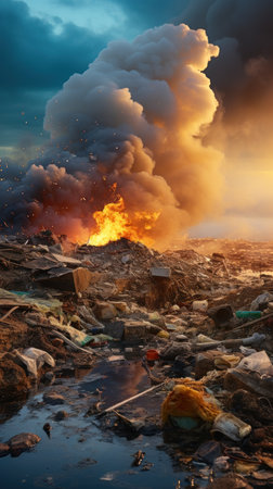 A polluted landfill overflowing with garbage.UHD wallpaperの素材