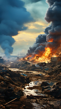 A polluted landfill overflowing with garbage.UHD wallpaperの素材