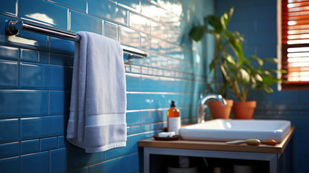 Bathroom zoom in a towel in summer.UHD wallpaperの素材