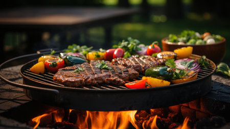 Assorted delicious grilled meat with vegetablesの素材
