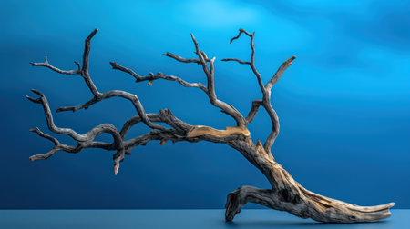 3D render of a dead tree on a blue background with copy spaceの素材