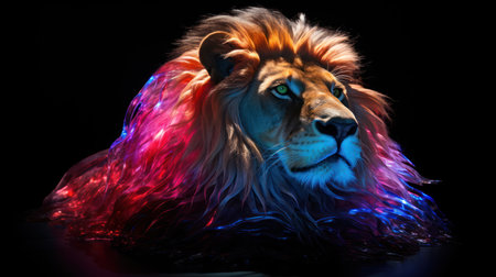 Beautiful lion neon light UHD wallpaperの素材