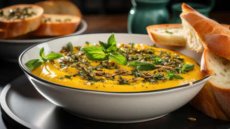A bowl of butternut squash sage soup UHD wallpaperの素材