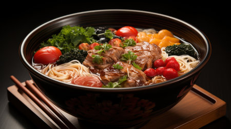 A bowl of buckwheat noodles many vegaetables UHD wallpaperの素材