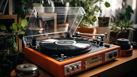 Cozy room full of vinyl records and hifi audio.UHD wallpaperの素材