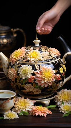 Cup of tea with flowers UHD wallpaperの素材