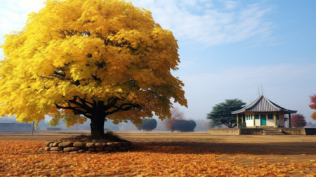 A house middle class glowing tree (UHD Wallpaper)の素材