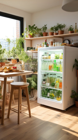 Kitchen scene with refrigerator UHD wallpaperの素材