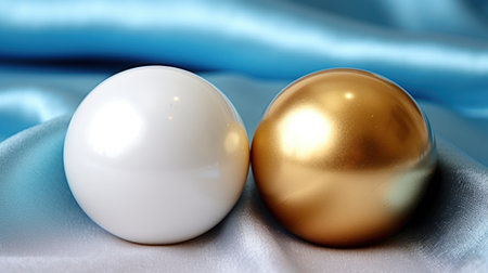 Golden and white Christmas balls on a white Background UHD Wallpaperの素材