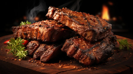 Grill pork beef ribs realistic 3d ribs UHD Wallpaperの素材