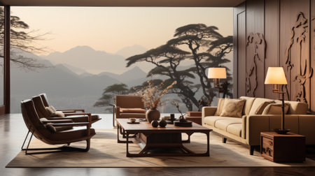 A living room decorated in neutral shades .UHD wallpaperの素材