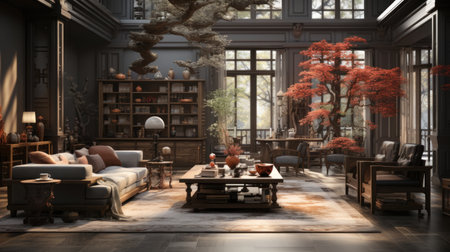 A living roomintrior design chines style photo.UHD wallpaperの素材