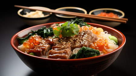 A bowl of buckwheat noodles many vegaetables UHD wallpaperの素材