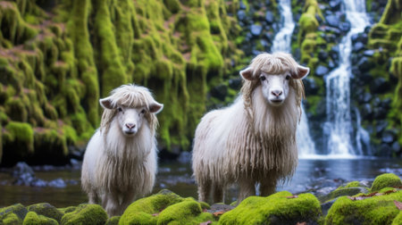 Icelandic sheep by the waterfall UHD WALLPAPERの素材