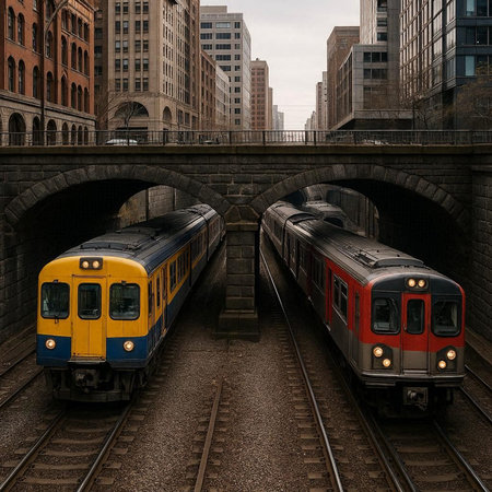 Train in Chicago, Illinois, USA. 3D rendering. High resolution image.