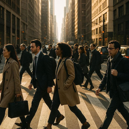 Group of business people crossing the street in Manhattan, New York City.