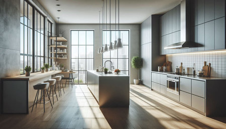 3d render of modern kitchen in scandinavian style.