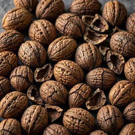 Whole walnuts on a dark background. Close-up.