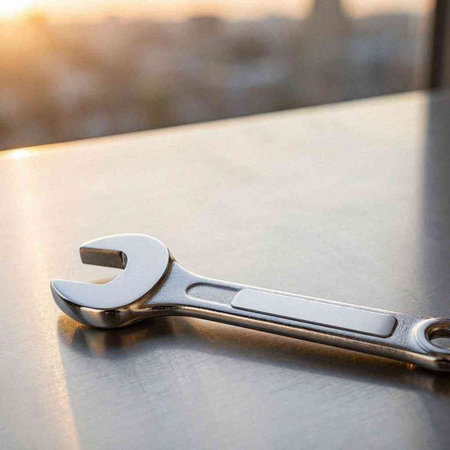 Spanner on the table in the light of the setting sun