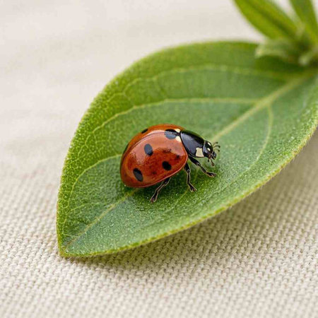 ladybug on a green leaf close-up, macro photography