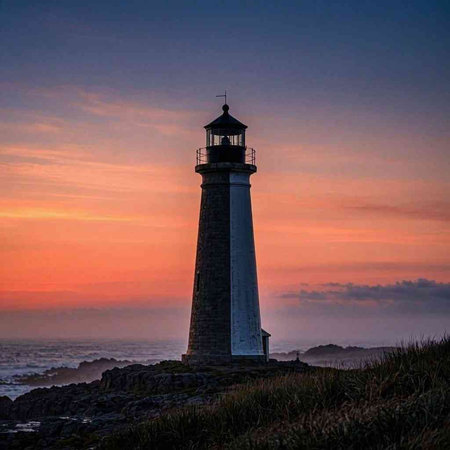 Sunset at Pigeon Point Lighthouse in Newport, Oregon