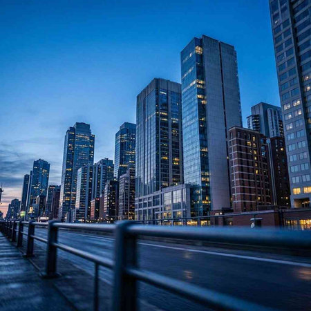 Night view of modern skyscrapers in Rotterdam, Netherlands