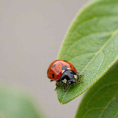 ladybug on a green leaf close-up macro photography insect