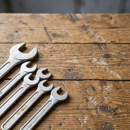 Spanners on a rustic wooden background. Tools for repair.