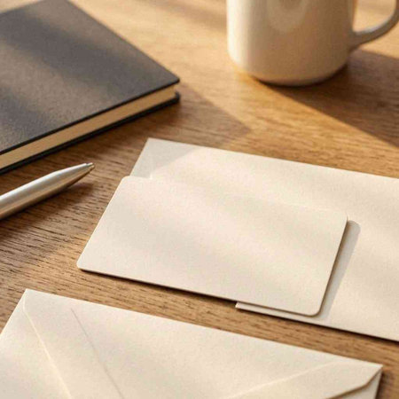 Blank stationery set on wooden table. Mockup for branding identity.