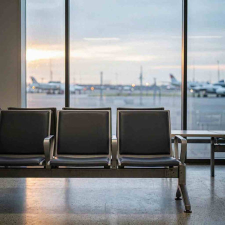 Waiting area at the airport with chairs in front of the window